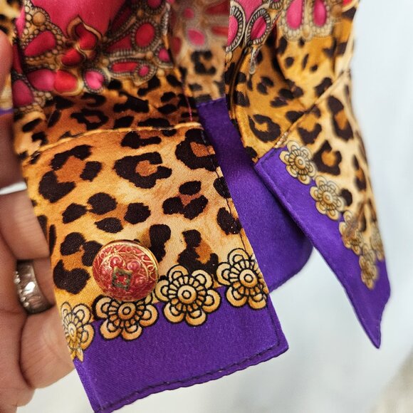 Escada Taj Mahal charmeuse silk blouse Mughal jewels print rare vintage size 42 - Picture 10 of 16